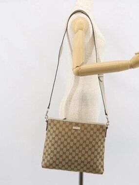 GUCCI GG Canvas Shoulder Bag Beige Gold 388924 Auth 162188